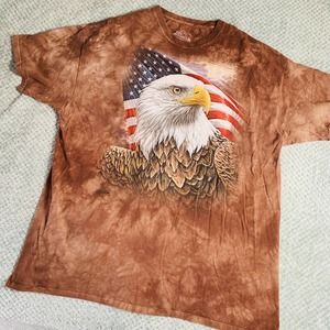 THE MOUNTAIN Men's Tshirt 3XL--Eagle USA Majestic Flag Brown Tie Dye Graphic